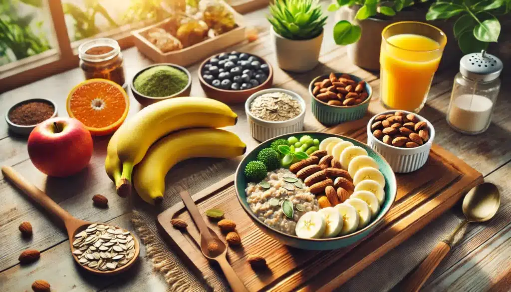 Dieta Runner Plato Con Alimentos Esenciales Para Corredores: Avena, Plátanos Y Frutos Secos