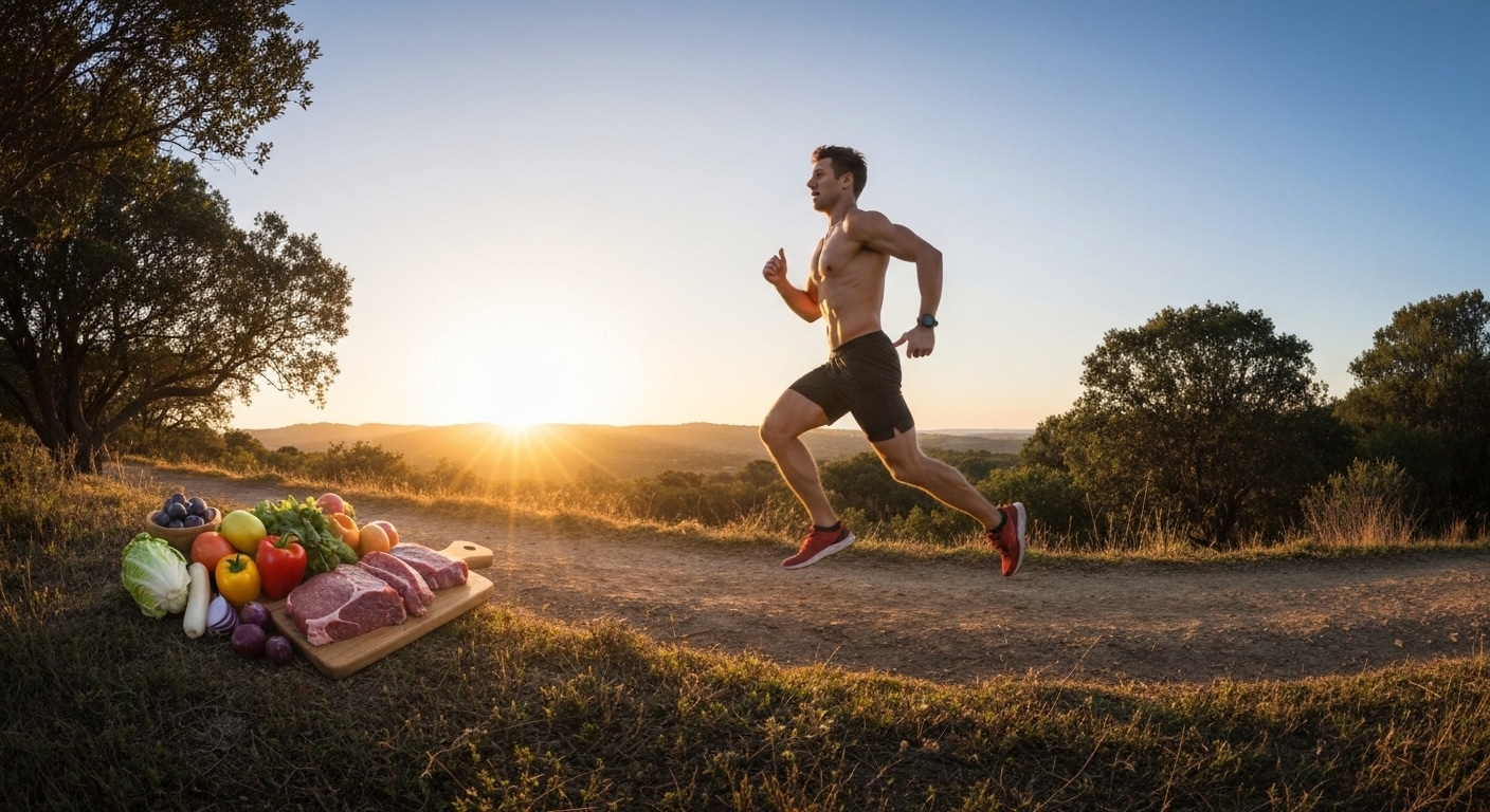 Corredor Atlético Disfrutando Los Beneficios De La Dieta Paleo Para Corredores