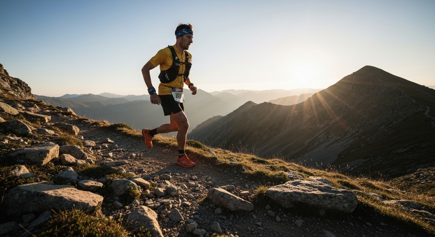 Corredor De Ultramaratón En Tirada Larga En Montaña
