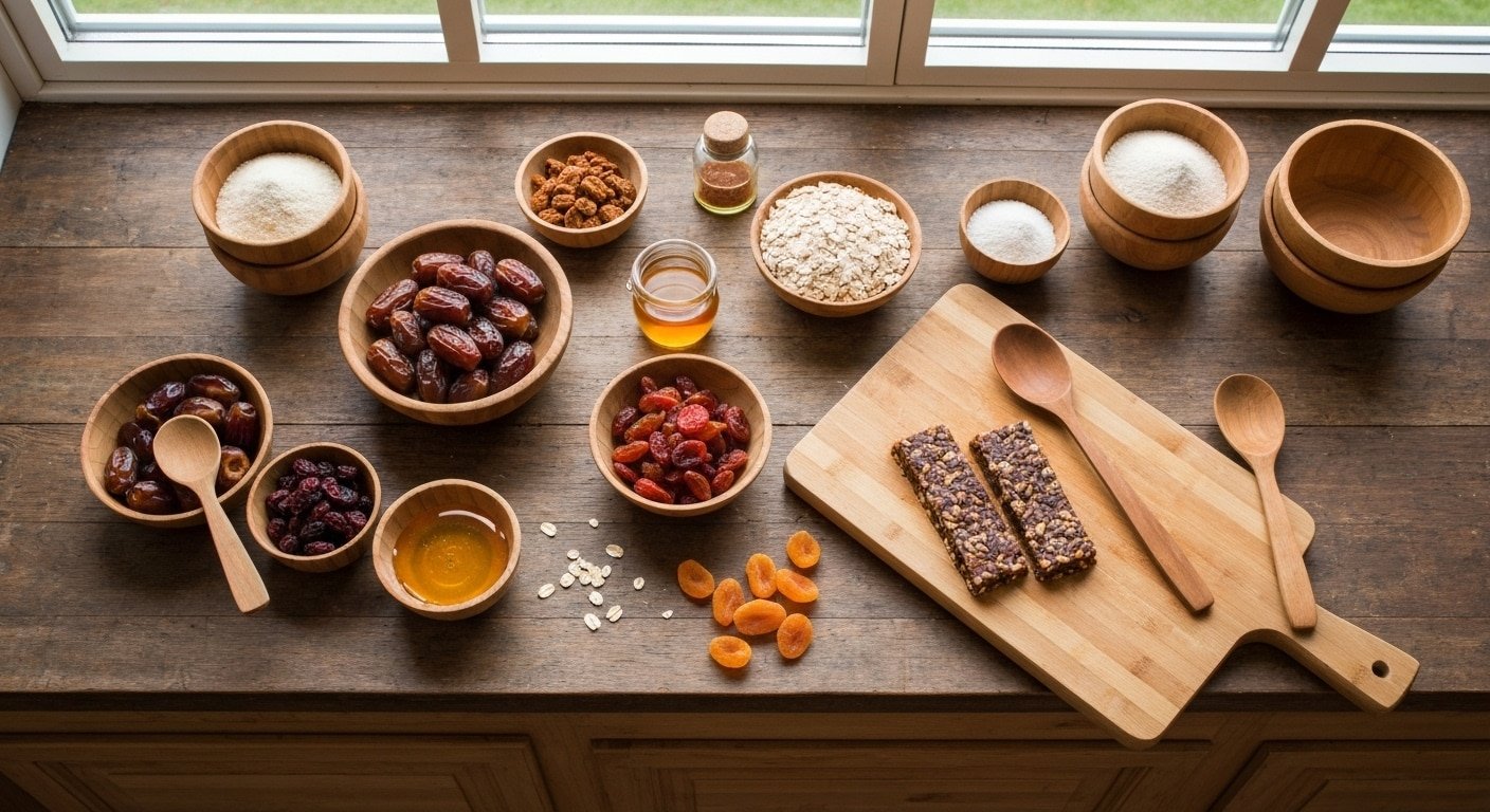 Ingredientes frescos para recetas de geles y barritas energéticas caseras