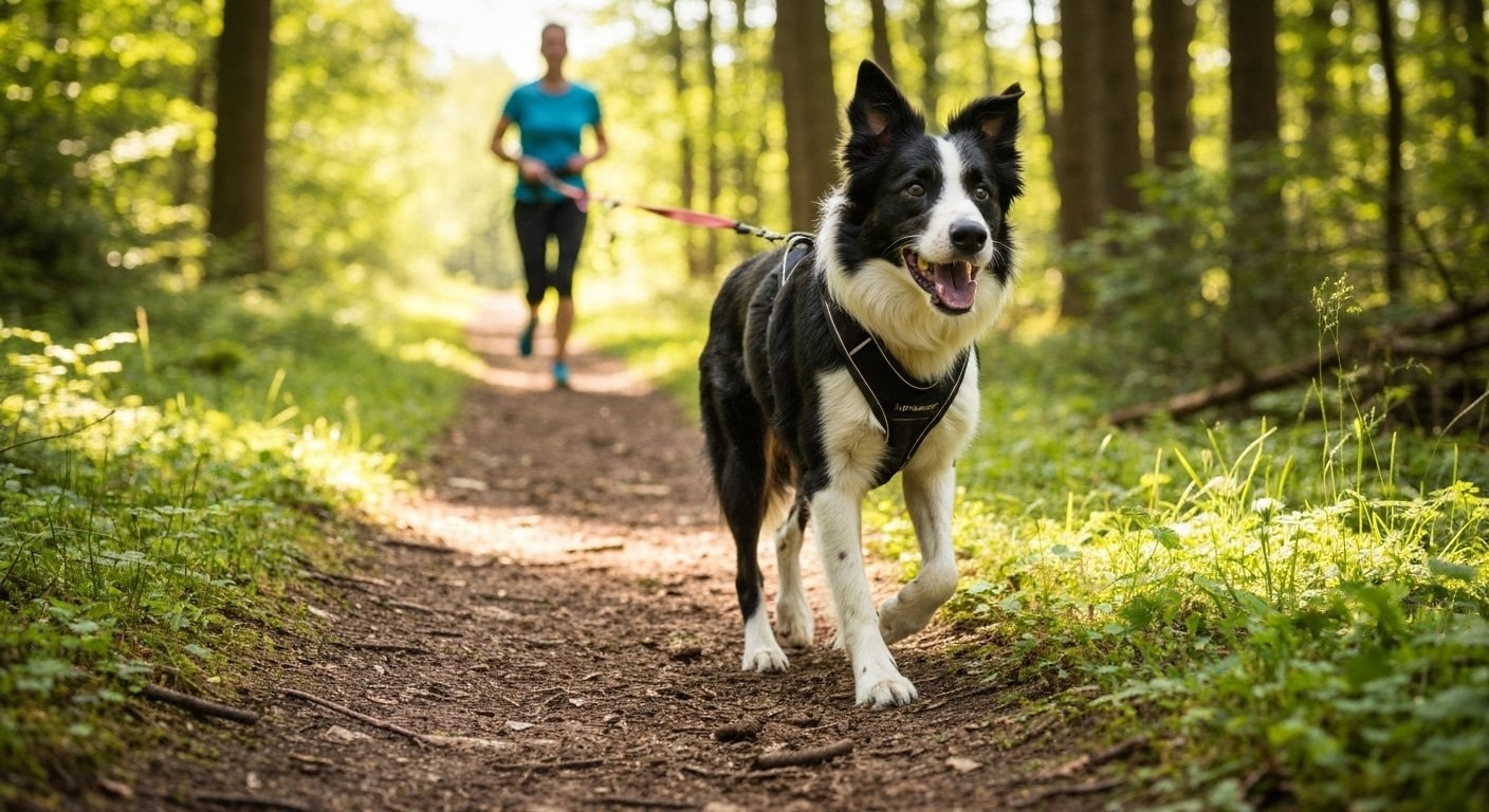 Perro y Guía Corriendo con arnés de canicross recomendado