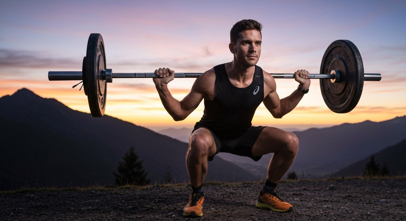 Corredor realizando entrenamiento de fuerza para ultradistancia en montañas